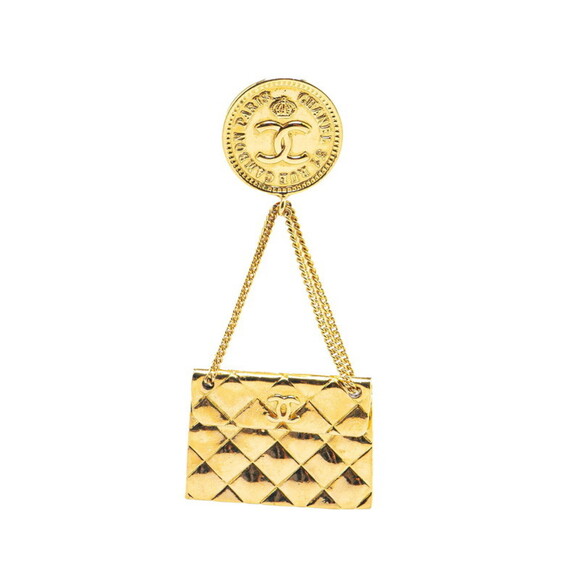 CHANEL Authentic Gold Logo Brooch